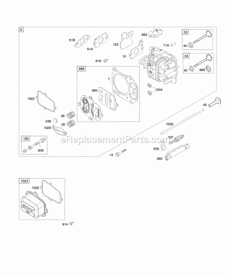 Cylinder Head Diagram and Parts List for 120602-0100-B1  Briggs and Stratton Engine